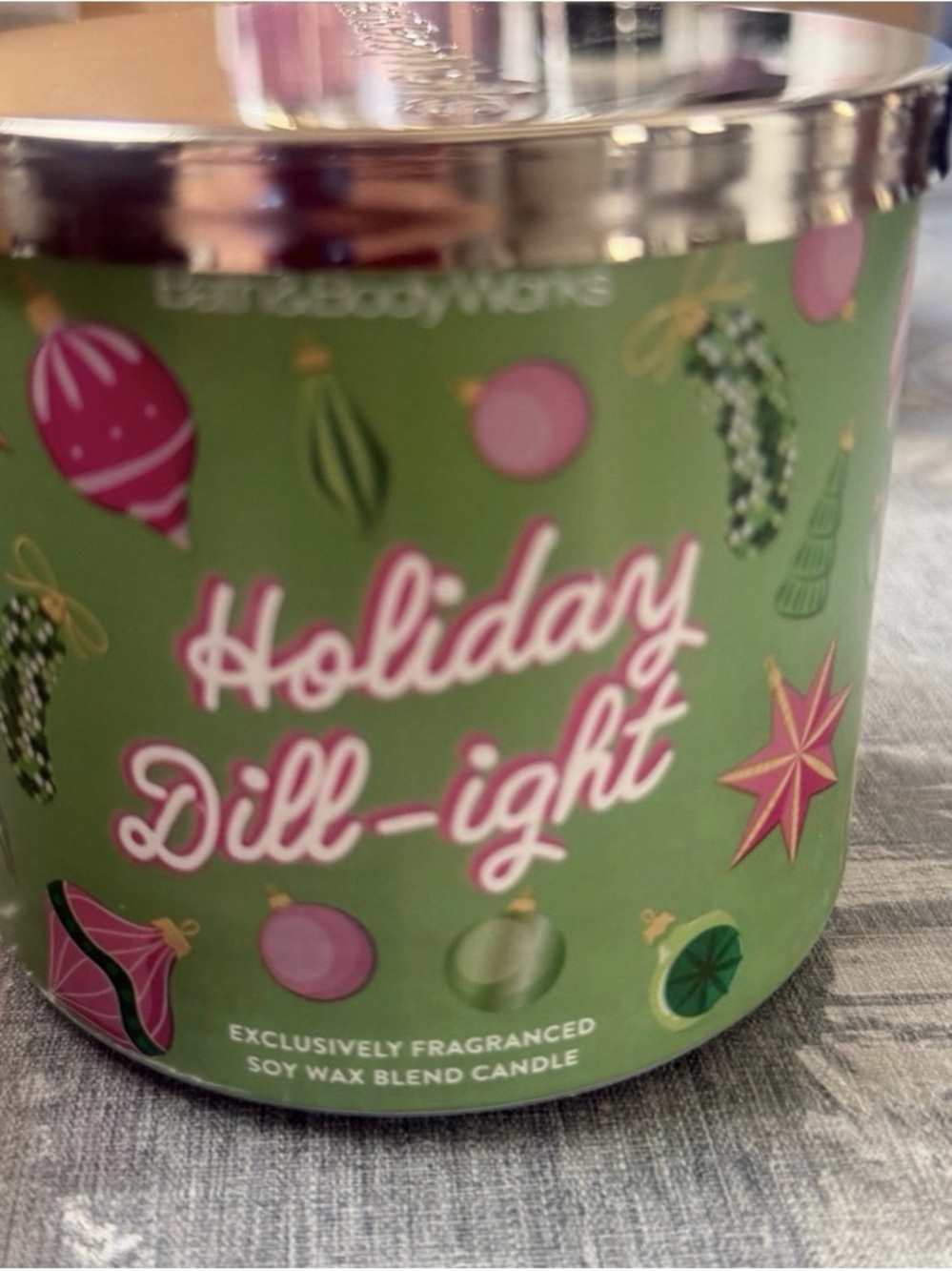 Bath & Body Works Green and Pink Holiday Dill-ight Candle
